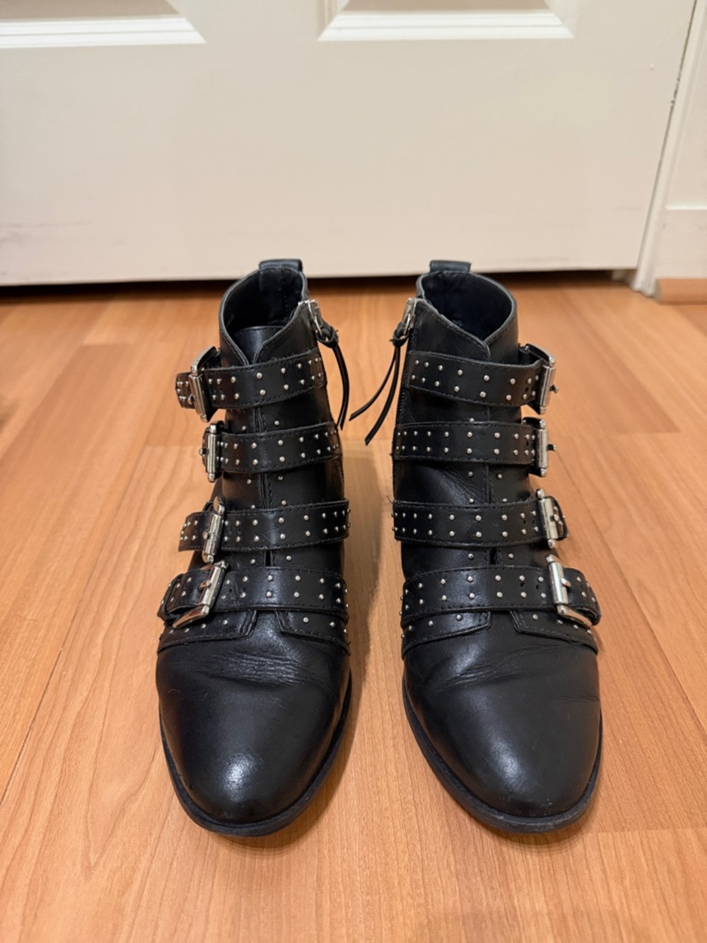 Rebecca Minkoff Black Studded Buckle Ankle Boots - Women's Fashion Boot